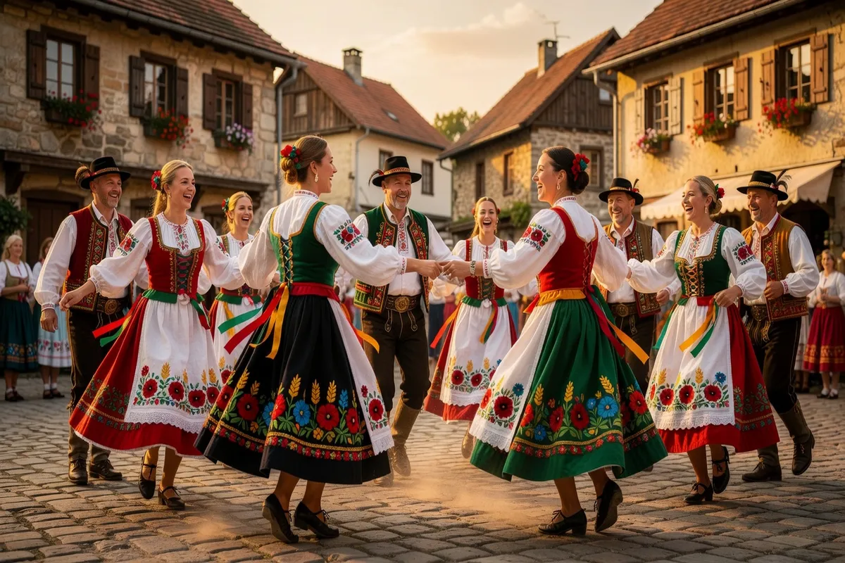 Danse folklorique morave en costumes traditionnels