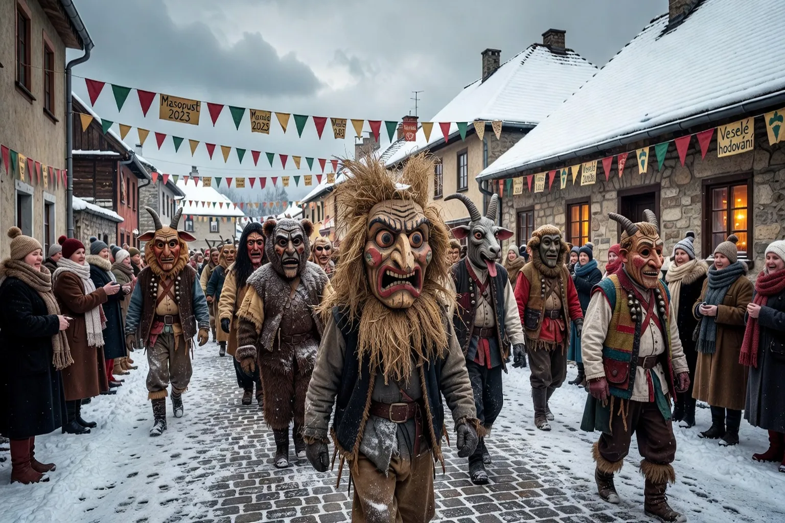 Défilé de masques du Masopust à Hlinsko, Bohême