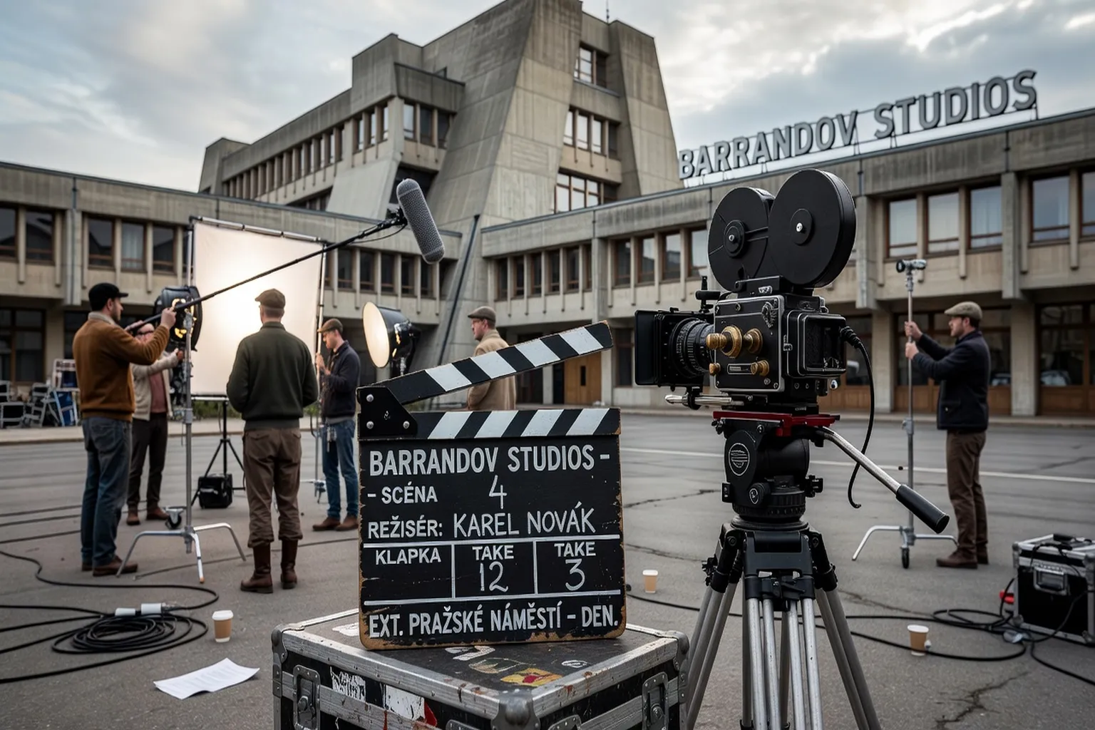 Pražská kinematografická atmosféra — kavárna a filmový plakát