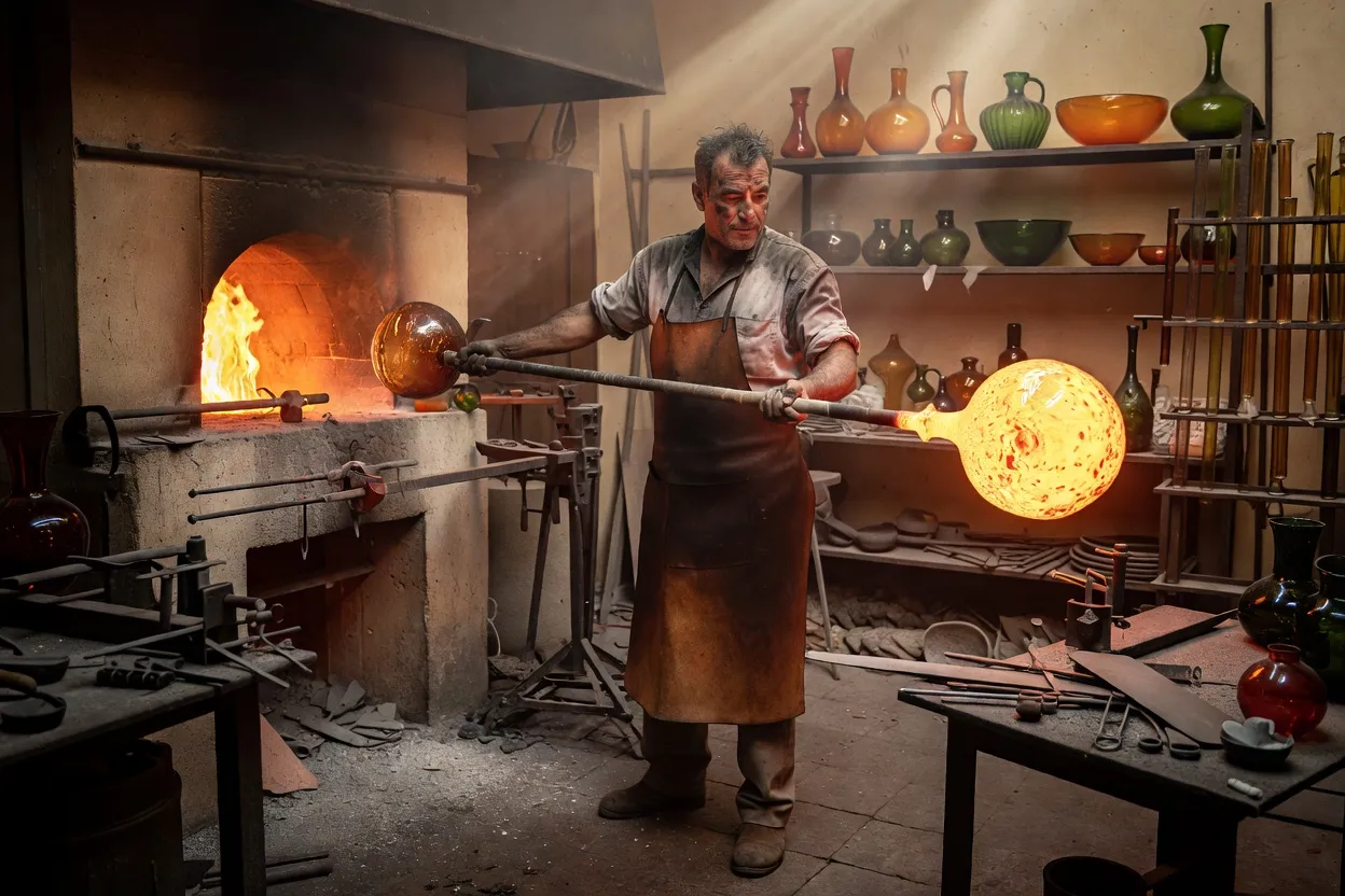 Atelier de verrerie traditionnelle en Bohême du Nord