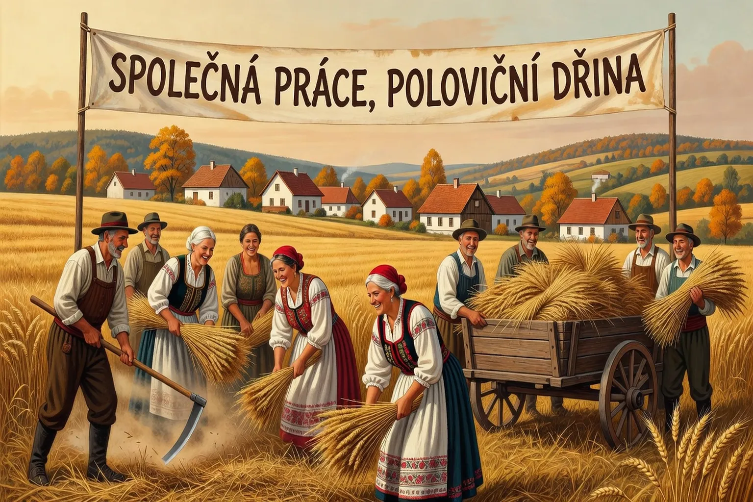 Česká venkovská scéna zachycující lidovou moudrost