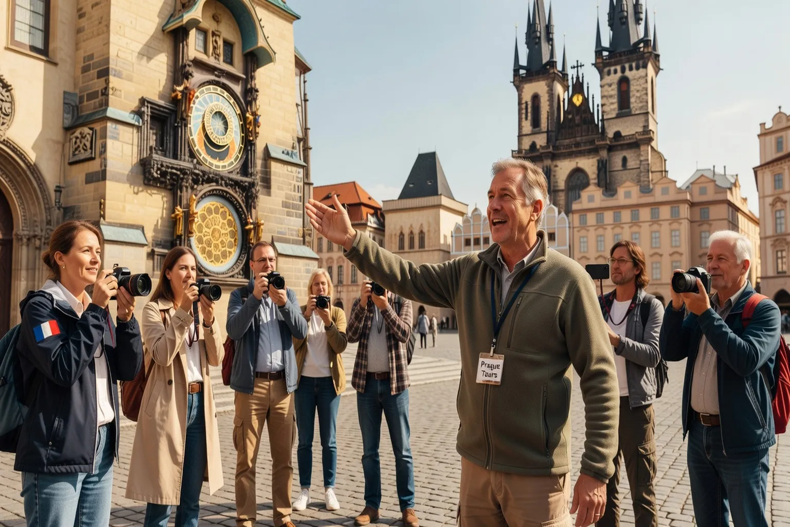 Česká průvodkyně s francouzskými turisty na Karlově mostě