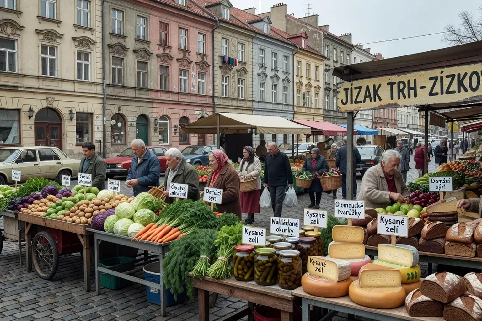 Marché Jiřák à Žižkov, quartier bohème de Prague avec stands de producteurs locaux